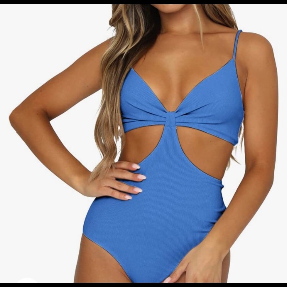 Women’s Blue Bodysuit Cut Out Sleeveless
